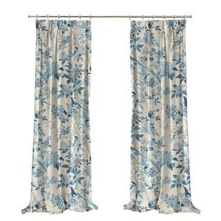 Birds & Blossoms Chinoiserie Bleu Floral Rideau de Velours