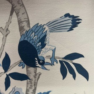 Birds & Blossoms Chinoiserie Bleu Floral Rideau de Velours 2