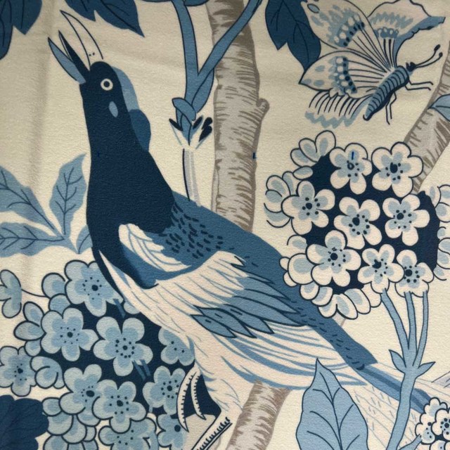 Birds & Blossoms Chinoiserie Bleu Floral Rideau de Velours 1