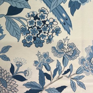 Birds & Blossoms Chinoiserie Bleu Floral Rideau de Velours 4