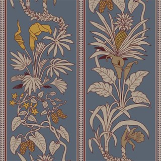 Botanica Bleu Rayé Imprimé Floral Rideau en Velours 2