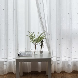 Rideau en Voile Blanc à Pois Brodé 1