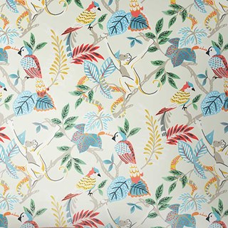 Jungle Mingle Singe et Perroquet Crème Floral Rideau en Velours 3