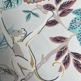 Jungle Mingle Singe et Perroquet Pastel Vert Floral Rideau en Velours 2