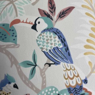 Jungle Mingle Singe et Perroquet Pastel Vert Floral Rideau en Velours 1