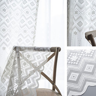 Carré à treillis et fleur Blanc Broderie Voile Rideau en tulle 6