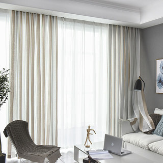 Moondance Haze Bleu Mocha Rayées Voile Semi-Transparent Rideaux 4