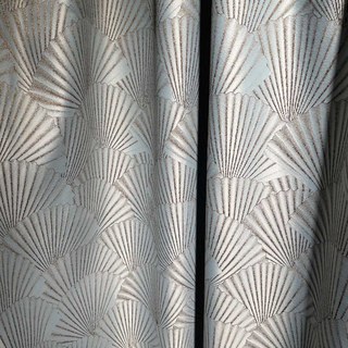 Oriental Fans Luxury Art Deco Jacquard Motif Rideau Bleu Canard 5
