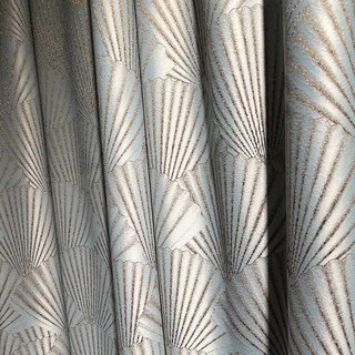 Oriental Fans Luxury Art Deco Jacquard Motif Rideau Bleu Canard