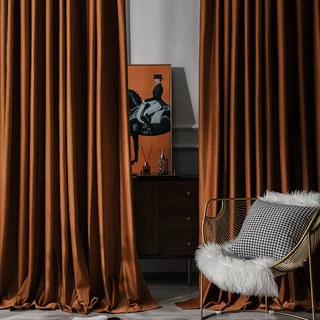 Rideaux occultants en velours terracotta caramel tissé scandinave