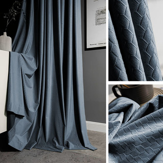 Scandinave Basketweave texturé Haze Bleu Velvet Blackout Rideaux 3