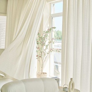 Rideau en voile lourd à motifs tissés en coton mélangé blanc 1