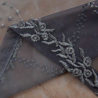 Charbon Gris Dégradé Brodé Floral Voile Rideau 5