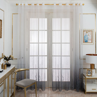 Charbon Gris Dégradé Brodé Floral Voile Rideau 4