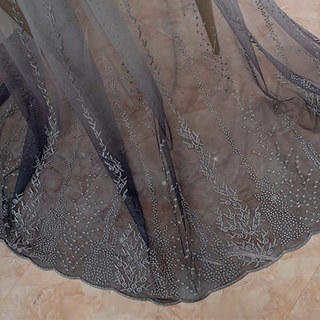 Charbon Gris Dégradé Brodé Floral Voile Rideau 2
