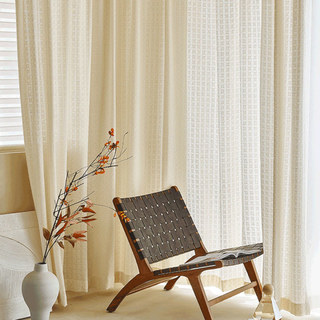 Rideau en voile semi-transparent à motifs tissés en coton mélangé couleur crème