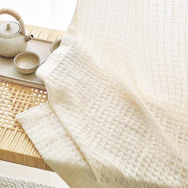 Rideau en coton mélangé tricoté tissé à motifs gaufrés blanc voilage lourd 1