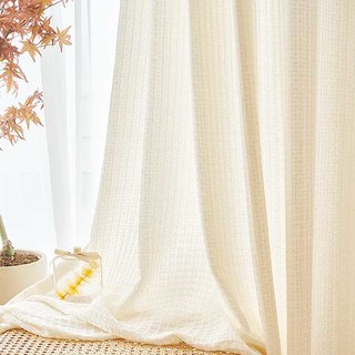 Rideau en coton mélangé tricoté tissé à motifs gaufrés blanc voilage lourd 4