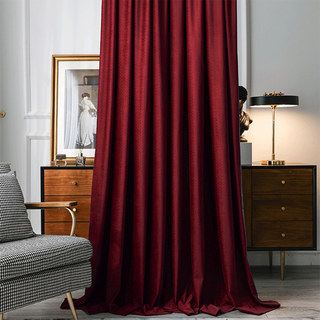 Rideaux occultants en velours rouge rose texturé façon panier scandinave