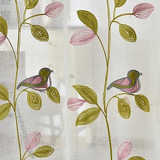 Misty Meadow Floral et Rideau en Voile Brodé d'Oiseaux 4
