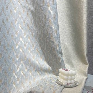 Alpine Luxe Jacquard Glace Bleue Rideau Géométrique avec Détails Dorés 1
