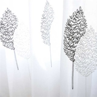 Feuilles de Banyan Brodées Rideau Voile Gris & Blanc