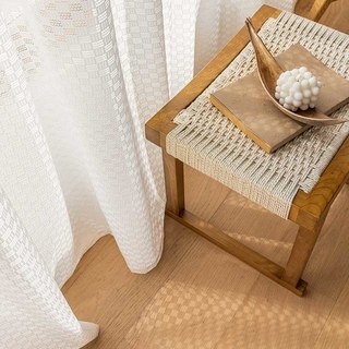 <p>Rideau en dentelle blanche ivoire à carreaux</p> 4