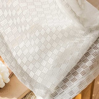 <p>Rideau en dentelle blanche ivoire à carreaux</p> 5