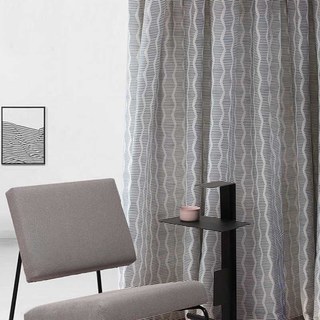 Dreamweaver Jacquard Rayure & Vague Hygge Marine Bleu Rideau 2