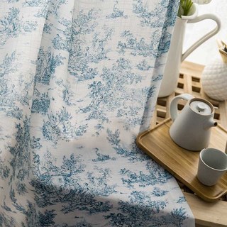 French Country Retro Paysage Porcelaine Bleu et Blanc Rideau Toile 3