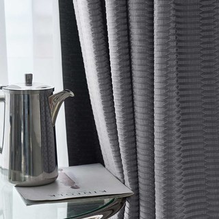Lusso Rideau occultant géométrique hexagonal en jacquard 3D gris anthracite 2