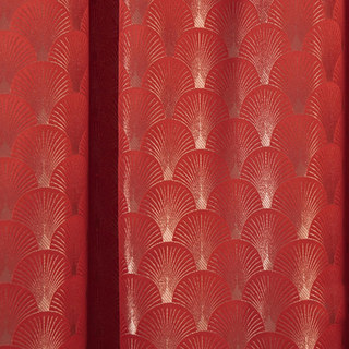 La Couronne des Années Folles Luxe Art Déco Coquillage Motif Rouge & Or Rideau 4