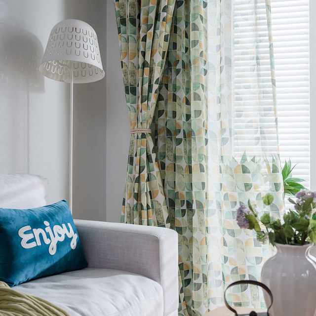 Vigour Rideaux multicolores vert géométrique style milieu du siècle moderne 1