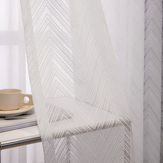 Chevron Ivoire Blanc Voilage Dentelle Scintillante à Ourlets Festonnés 2