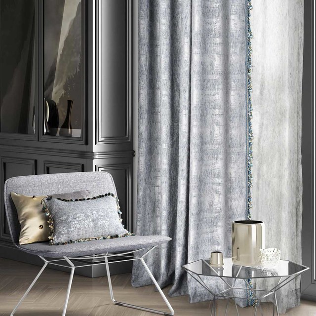 De Luxe Jacquard Gris Argenté Rideau Damassé 1