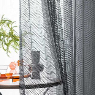 Enchevêtré Diamant Grille Gris Foncé Rideau Voile 1