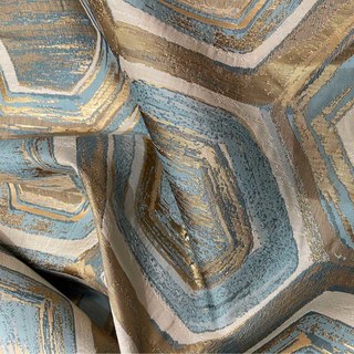 Nappé alvéolaire luxueux jacquard hexagone géométrique turquoise bleu & rideau doré métallique 6