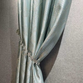 Feuilles de Bananier Luxe 3D Jacquard Rideau Bleu Oeuf de Canard 3