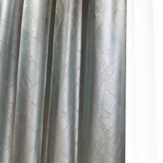 Feuilles de Bananier Luxe 3D Jacquard Rideau Bleu Oeuf de Canard 2