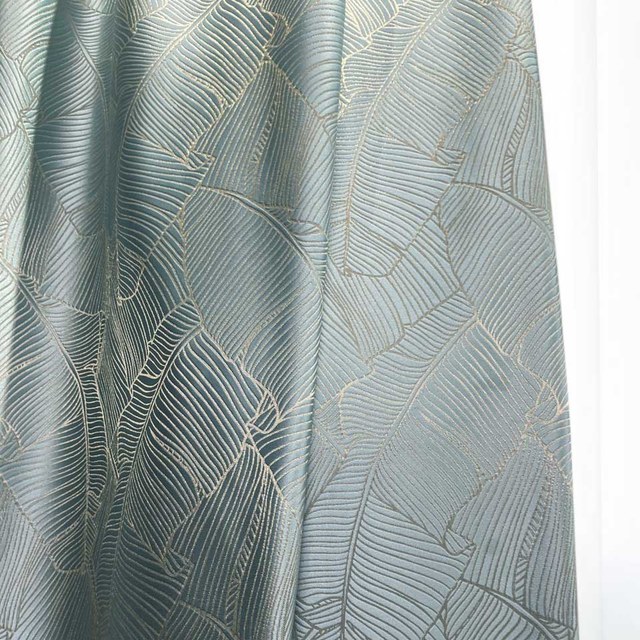 Feuilles de Bananier Luxe 3D Jacquard Rideau Bleu Oeuf de Canard 1