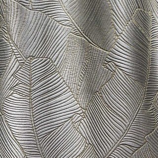 Feuilles de bananier Luxe 3D Jacquard Argent Gris Rideau avec Détails Dorés 5