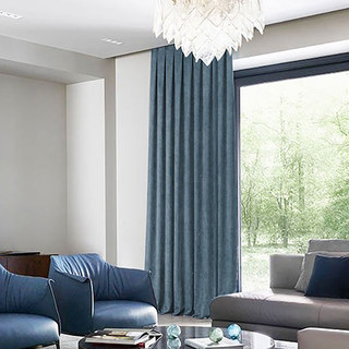 Exquis Rideau en Chenille Bleu Brumeux Mat et Luxueux 2