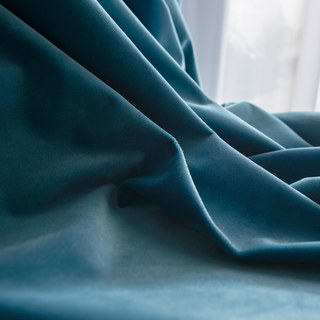 Rideaux de velours bleu canard et lustré 7