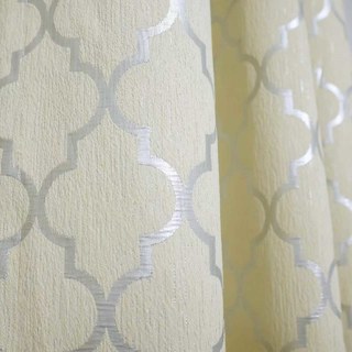 Rideau Géométrique Arabeque Marocain Trellis Beige et Métallique Argent 1