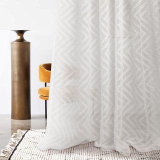 Echo Motif Vague Vertical Rideau Voile Ivoire Blanc 2