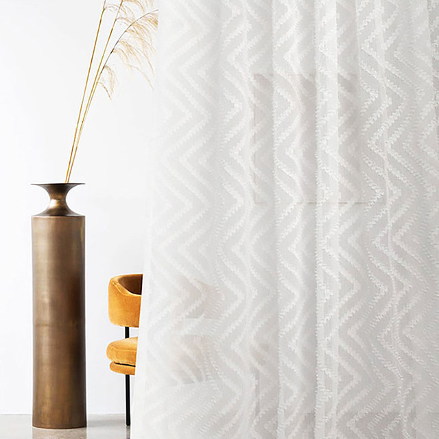 Echo Motif Vague Vertical Rideau Voile Ivoire Blanc 1