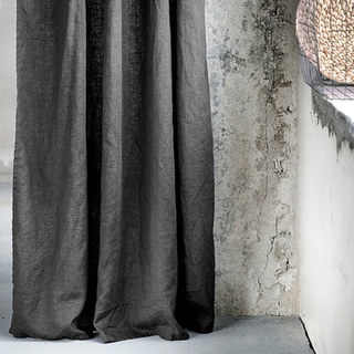Shabby Chic Charbon Gris Rideau en Lin 100% Flax 2