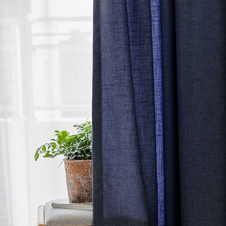 Chic décrépi Marine bleu nuit Rideau en lin 100% 3