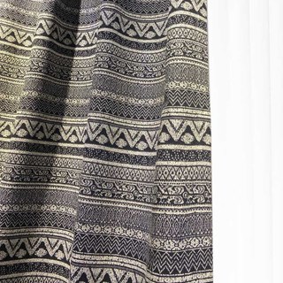 Aztec Ikat Noir et Blanc Rayé Horizontal Géométrique Rideau 3
