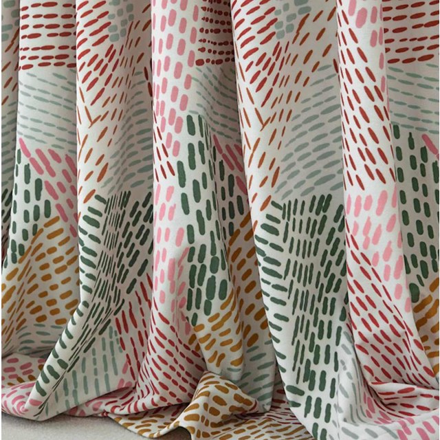 Touches de Couleur Rose Vert Géométrique Rideau en Velours 1